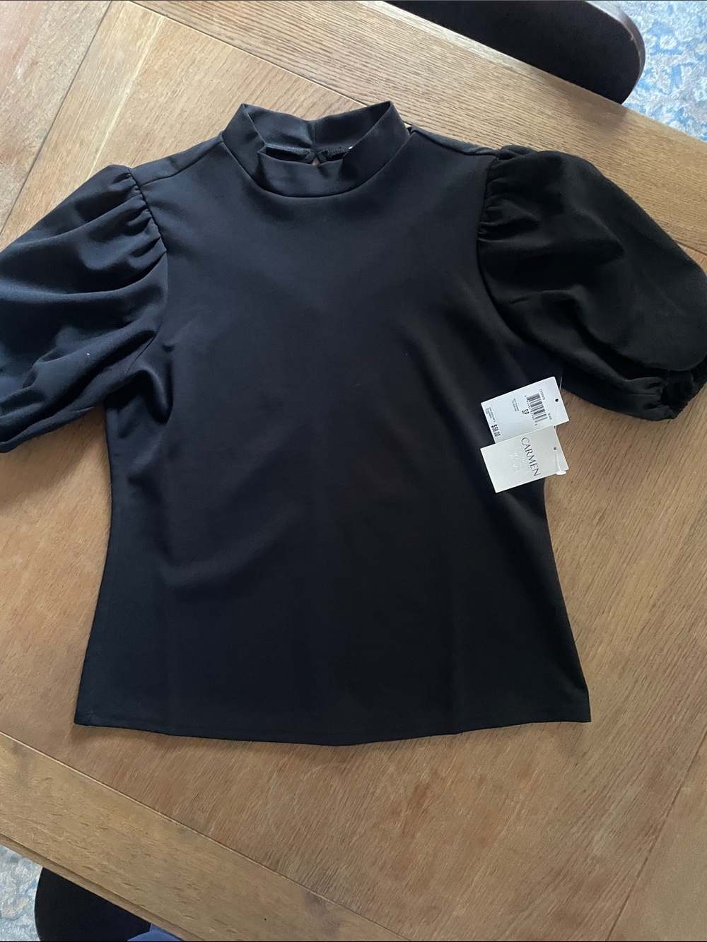 Black Puff Sleeve Mock Neck Top